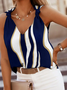 Women's Top Backless Striped V Neck Holiday Going out Regular Fit Striped Sleeveless Woven camisole top tank