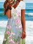 Casual Floral V Neck Short Sleeve A-line Dress