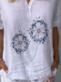 Dandelion Printed Cotton Linen Casual Loosen Crew Neck Short Sleeve Tops