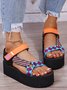Western Ethnic Pattern Contrast Platform Sandals