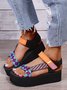 Western Ethnic Pattern Contrast Platform Sandals