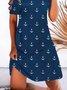 Anchor Casual Round Neck Short Sleeve A-line Dress