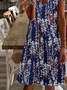 Floral Printed Casual Loosen Midi Short Sleeve Knit Dress