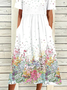 Casual Short Sleeve Knit V Neck Floral Midi Dress