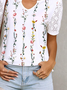 Floral Printed Loosen Casual Lace Short Sleeve T-Shirt