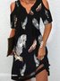 Casual Feather Short Sleeve V Neck Plus Size Printed Dress