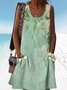 Pockets Leaves Floral Sleeveless Plus Size Casual Dresses