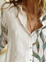 Leaves Printed Casual Loosen Buttoned Shirt Collar Blouse