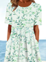 Women's Holiday Weekend Plus size Floral Printed Casual Crew Neck Leaves Summer Dresses 2022