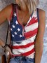 Women's Holiday Weekend Tank Top Camis Geometric American Flag Sleeveless Button Print V Neck Casual Streetwear Tops 2022