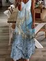 Casual Sea Sleeveless V Neck Plus Size Printed Dress