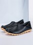 Simple Solid Color Leather Commuter Soft Sole Flat Shoes