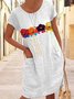 Women's Daily Weekend Casual Loosen Floral Pockets Midi Short Sleeve Dress 2022