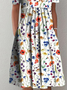 Women's Holiday Weekend Floral Loosen Casual Short Sleeve Woven Midi Dress 2022