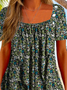 Plus size Floral Casual Square Neck Short Sleeve T-Shirt