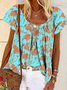 Casual Floral Short Sleeve Round Neck Plus Size Printed Tops