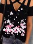 Floral Casual Shoulder Design Loose T-Shirt