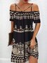 Women's Vacation Hippie Short Dress Off Shoulder Cross Neck Jersey Ethnic Short sleeve Dresses 2022