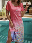 New Women Chic Plus Size Vintage Hippie Holiday Ombre/tie-Dye Shift V Neck Weaving Dress