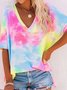 Casual Half  Sleeve V Neck Plus Size Printed Tops T-shirts