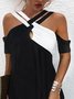 Women's Holiday Weekend Halter Neck Plain Color-block Short Sleeve Cold Shoulder Plus Size Casual Dresses 2022