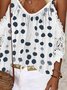 Polka Dots Lace Short Sleeve V Neck Size Casual Tops