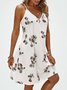 V-neck loose floral print suspender dress Loosen Knitting Dress