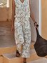 Women's Vacation Casual Leaf Printed Sleeveless V Neck Jumpsuits