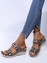 Leopard Print Strap Wedge Sandals Slippers
