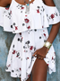 Women's Daily Weekend Crew Neck Sexy Floral Cold Shoulder Short Dresses 2022