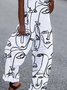 Women's Weekend Abstract Face Pattern Figure Square Neck Casual Pockets Loose Overall Jumpsuit & Romper 2022