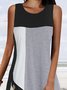 Color-block Plain Sleeveless Crew Neck Buttoned Plus Size Casual Dresses