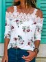 Casual Floral Square neck Loose Long Sleeve T-Shirt