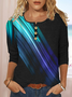 Women's T-Shirt Tee Aurora Stripes Print Long Sleeve Crew Neck Button Decoration Casual Fall Spring 2022