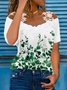 Women's Casual Floral V Neck Lace Cotton Blends Short Sleeve Tops T-shirts