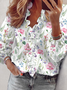 Women's Cute Floral Print V-Neck Ruffle Collar Long Sleeve Blouse 2022