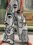 Women's Fashion Spaghetti Tank Jumpsuit Rompers Wide Leg Abstract Face Print Ankle-Length Pants Holiday Weekend 2022