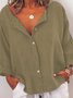 Women Casual Solid V Neck Cotton Long Sleeve Buttoned Tunic Top