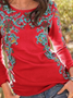 Red Cotton-Blend Long Sleeve Tunic T-Shirt