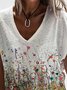 Women Casual Floral Summer V neck Daily Loose Short sleeve H-Line Regular Size T-shirt