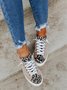 Women Casual All Season Leopard Split Joint Daily Flat Heel Synthetic leather Lace-Up Skate Shoes Sneakers