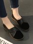 Women Plain All Season Simple Split Joint Hook and Loop Flat Heel PU Non-Slip Deep Mouth Shoes Flats