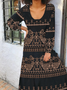 Vintage Ethnic Autumn Loose Long Best Sell Long sleeve Crew Neck A-Line Dresses for Women