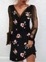 Women Casual Floral Autumn V neck Lightweight Micro-Elasticity Daily A-Line Regular Size Tunic Dress