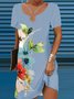 Women's Vacation Jersey Floral Casual Cross Neck Short Sleeve Loose Short Dress 2022