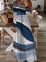 Geometric Casual Autumn Square neck Natural Daily Loose A-Line Regular Size Dresses for Women