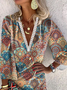 Women Vintage Ethnic Autumn V neck Natural Micro-Elasticity Loose H-Line Regular Size Dress
