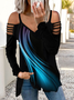 Women Geometric Casual Autumn Micro-Elasticity Daily Loose Long sleeve H-Line Regular Size Tops
