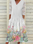 Women Casual Floral Autumn Lace V neck Micro-Elasticity Midi Regular Regular Size Dresses