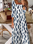 Casual Geometric Printed Square Collar Long Sleeved Plus Size Dress